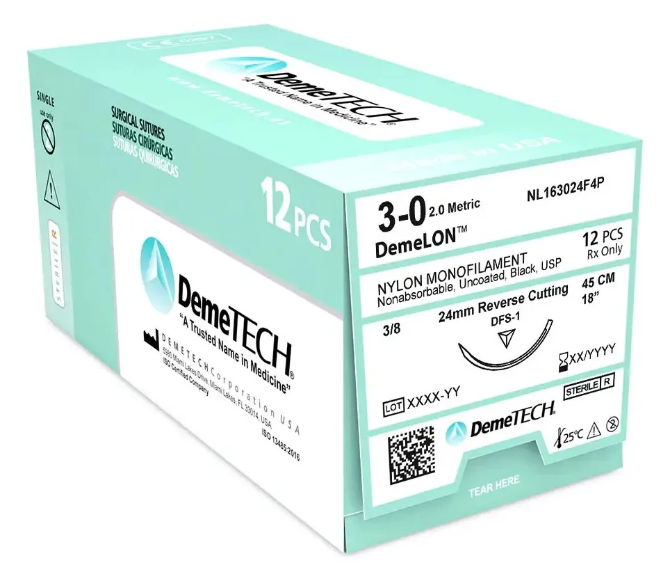 SUTURA NYLON 3-0 DEMETECH 19 MM 3/8 45 CM PZA DEGASA