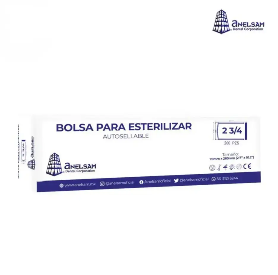 [JWB51002-B23/4X10] BOLSA PARA ESTERILIZAR 2 3/4 X 10 ANELSAM PAQ C/200
