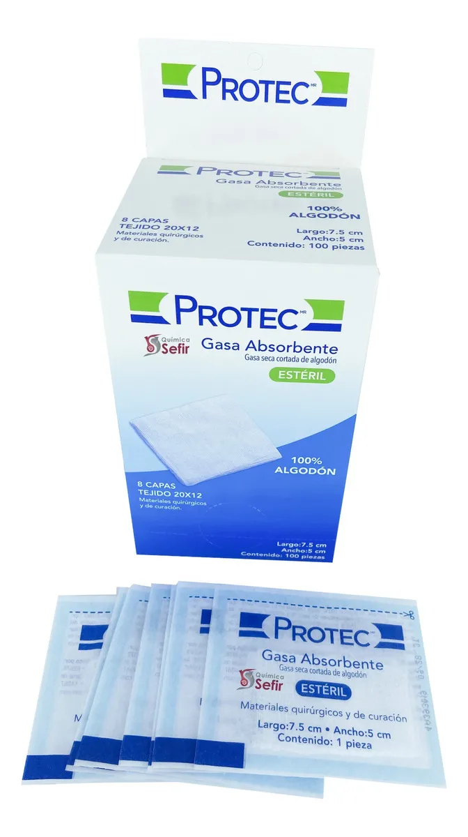 SOBRE GASA PROTEC (7.5 X 5 ) ESTERIL CAJA C/100