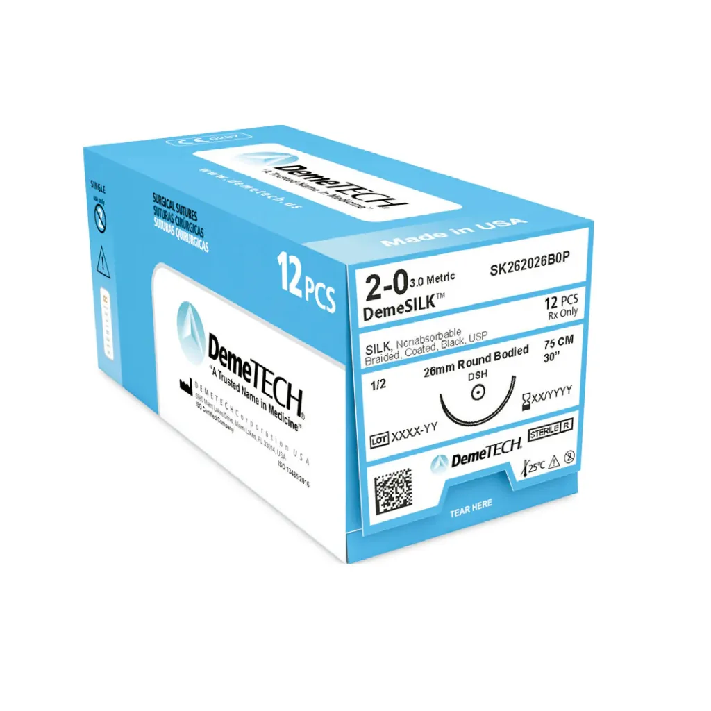 [SK262026B0P] SUTURA SEDA 2-0 DEMETECH AGUJA AHUSADA 26 MM 1/2 CIRC 75 CM PZA DEGASA
