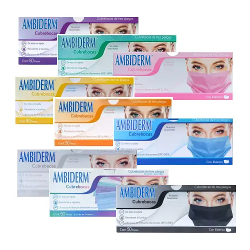 CUBREBOCAS AMBIDERM ADULTO 3 CAPAS PLISADO CON 50