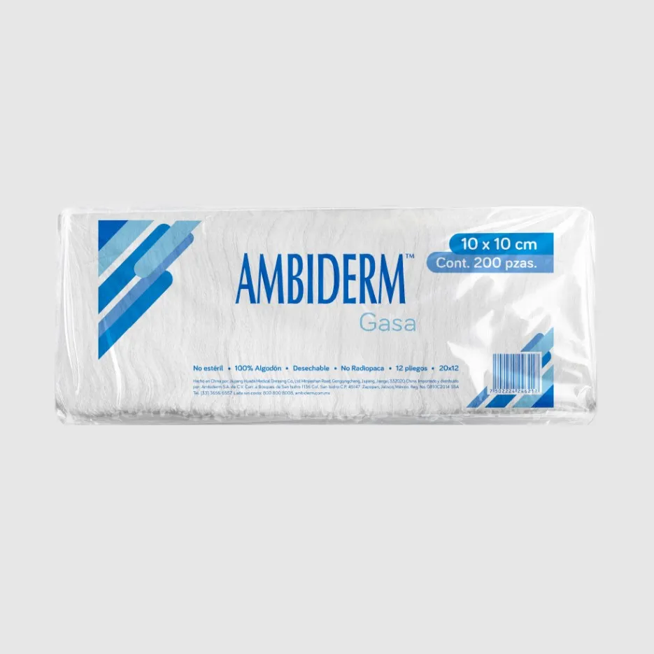 GASA NO ESTERIL DE ALGODON 10 X 10 CMS 20X12 C/200 AMBIDERM